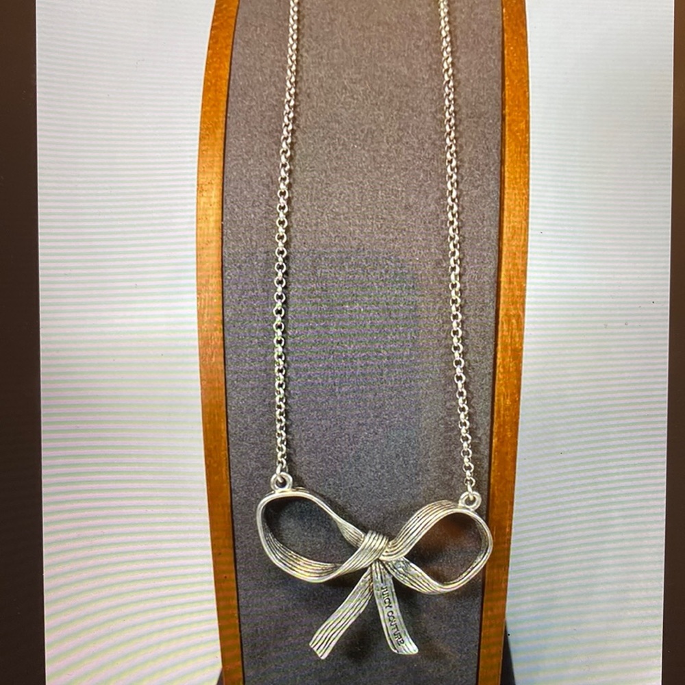 JUICE COUTURE SILVER BOW VINTAGE NECKLACE SIGNED